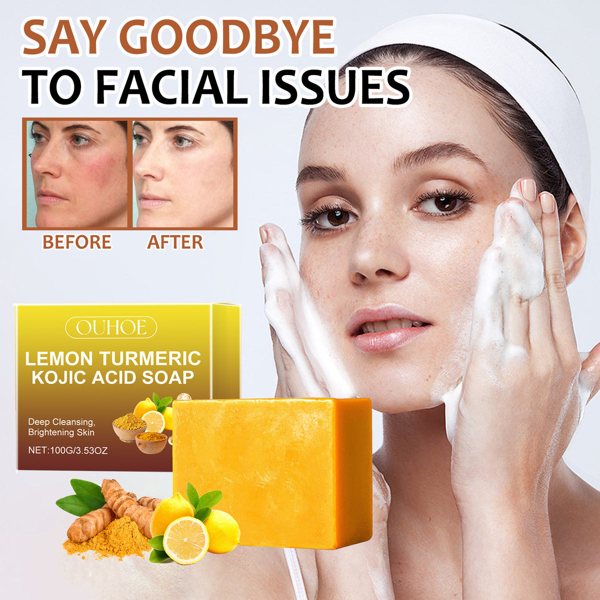 Lemon turmeric kojic acid face soap, 100g